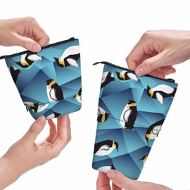 Swono Penguin Pencil Holder Abstract Blue Crystal Ice Stand Up Pencil Case Pencil Pouch Cosmetics Bag For Women Men