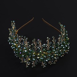 BERYUAN Green Crystal Pearls Beads Wedding Headband Crystal Rhinestone Wedding Headband Elegant Crystal Rhinestone Bridal Headband Wedding Bridal Hair Accessories for Brides Bridesmaid (green)
