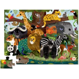 Crocodile Creek 36-Piece Jigsaw Floor Puzzle - Fun Floor Puzzles for Kids Ages 3-5 - Heavy-Duty Shaped Box for Storage - Jungle Friends - 24" W x 18" H Finished