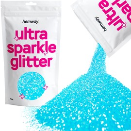 Hemway Premium Ultra Sparkle Glitter Multi Purpose Metallic Flake for Arts Crafts Nails Cosmetics Resin Festival Face Hair - Baby Blue Iridescent - Fine (1/64" 0.015" 0.4mm) 100g / 3.5oz