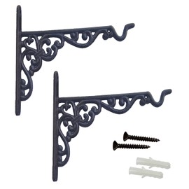 YMAISS 2 Packs Cast Iron Plant Hangers Outdoor Hooks,Hanging Plant Bracket Heavy Duty,Garden Planter Hooks Decorations Wall Mount for Flower Basket,Lantern/Bird Feeder Rustic Black