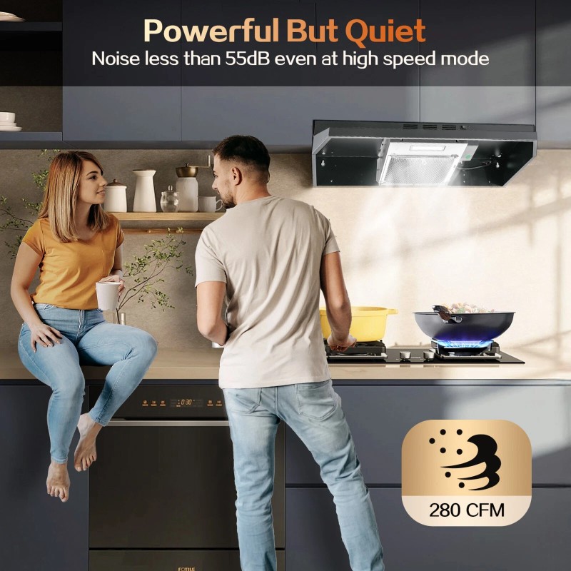 Zomagas 24 inch Range Hood Under Cabinet, Black Kitchen Hood