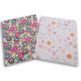 Patterned Folders Bundle of Two - 3-Hole 2-Pocket Portfolio Folders for Back to School (Girl Sketch Icons/Motivational Pins)
