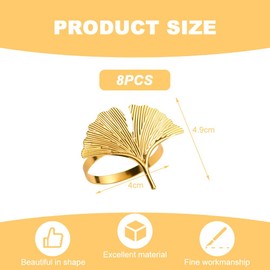Lvjkes Pack of 8 Napkin Rings, Leaf Shape Napkin Rings Gold, Metal Napkin Rings for Wedding Banquet Anniversary Party Birthday Festival Christening Table Decoration (Gold-5)