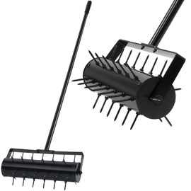 WYDHven Rolling Lawn Aerator Roller with 42 Reinforced Steel Spikes, Heavy Duty Manual Lawn & Yard Aerator Tool, Pre-Assembled Push Grass Aerator with Adjustable Handle for Garden Soil