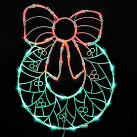 Vickerman Lighted LED Wreath with Bow Christmas Window Silhouette Decoration, 17"