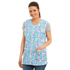 Ladies Floral Buttons Through Design Piping Tabard Apron Overalls Front Pockets Stylish Tabards for Women Casual Aprons for Women to Use in Home Kitchen Restaurants Coffee Shops UK Made (Aqua, M)
