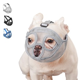 Short Snout Dog Muzzle Mesh Mask-Stop Dog for Biting Barking Chewing, Adjustable(S/Grey)