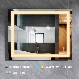 walsport Bathroom Wall-Mounted Vanity Mirror with LED Lights, Smart Touch Control Brightness, Anti-Fog Makeup Mirror, Horizontal Vertical Mounted Way