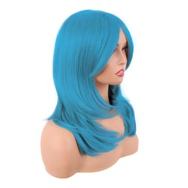 MapofBeauty 20 Inches / 50 cm Length Layered with Fringe Straight Synthetic Fibre Shoulder Long Hair Fibres for Daily Wig (Cyan Blue)