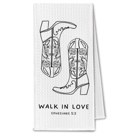 ChissNook Western Christian Kitchen Towels, Western Cowgirl Boots Decorative Hand Towels for Bathroom, Ephesians 5:2 Bible Verse Dish Towels Drying Cloth for Kitchen, 16x24 Inch