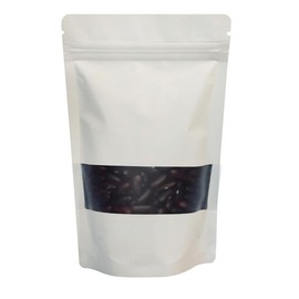 Rightpak Window Stand Up Pouches 100 Pieces 13cm x 21cm, White Matt Resealable Food Packing Smell Proof, Zip Lock Tear Notches Bags