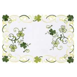 Simhomsen Embroidered Irish Clover St. Patrick’s Day Table Runner, Spring Shamrock Decorations (13 x 19 inches Set of 4)