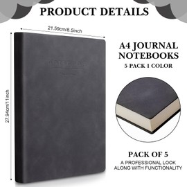 SATINIOR 5 Pack A4 Notebooks large Journal 360 Pages Leather Softcover Hardcover Notebook Thick Paper Lined Notebook for Office Home School Business Writing, 8.5'' x 11'' (Black)