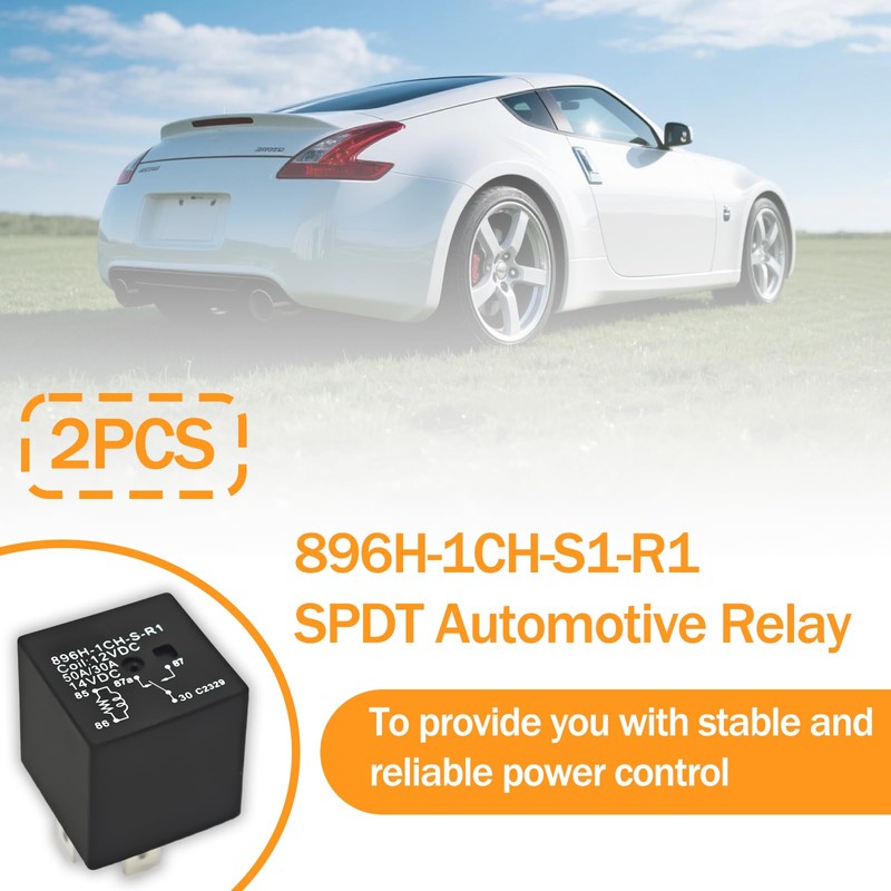 896H-1CH-S-R1 Automotive Relay (Pack of 2) - 12VDC 50AMP 5-Pin