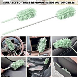 2Pcs Car Interior Duster with Extension Pole Soft Dash Vent Dusting Detailing Wash Brushes with Long Handle Duster Cleaner Tool New Car Must Haves Cleaning Supplies (Green)