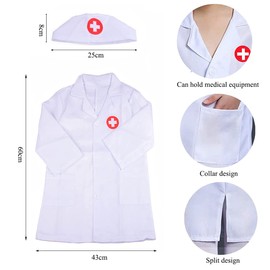 ZJstyle 4 Pcs Kids Doctors Costume Unisex Doctor Fancy Dress Set with Doctor Outfit, Stethoscope, Doctor Roleplay Costume Kids Pretend Role Play Dress Up Sets for 3-6 Years Boys and Girls (White)