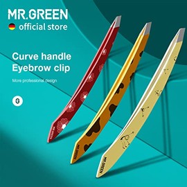 MR.GREEN - Pinzas para cejas con mango curvo, herramienta de maquillaje profesional de pelo fino, herramientas de maquillaje de acero inoxidable para quitar clips de belleza (rojo)