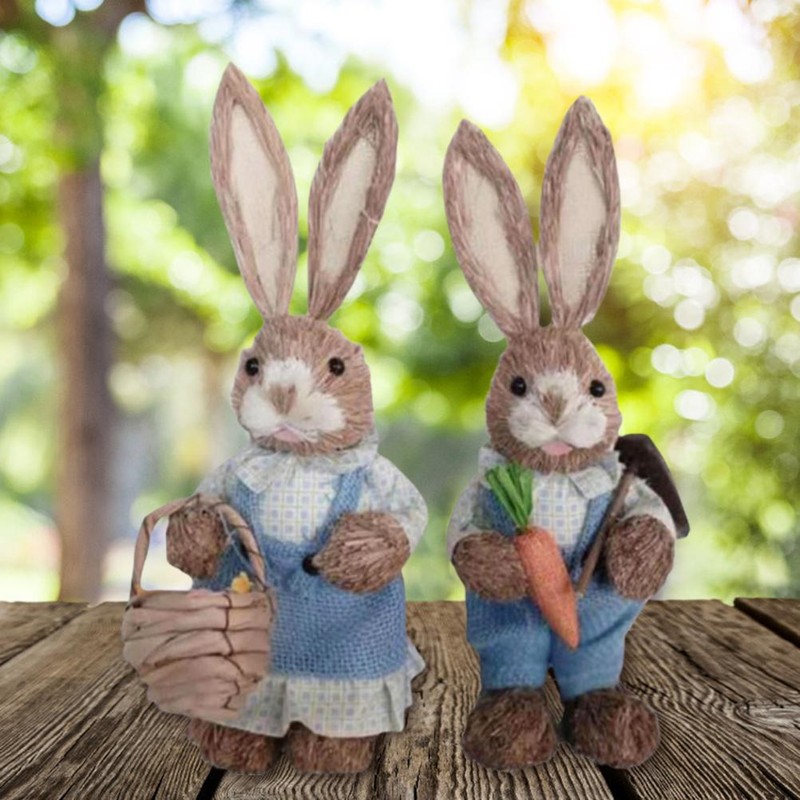 Simulation Straw Rabbit Bunny Easter Decorations Cute Holiday Decor Supplies