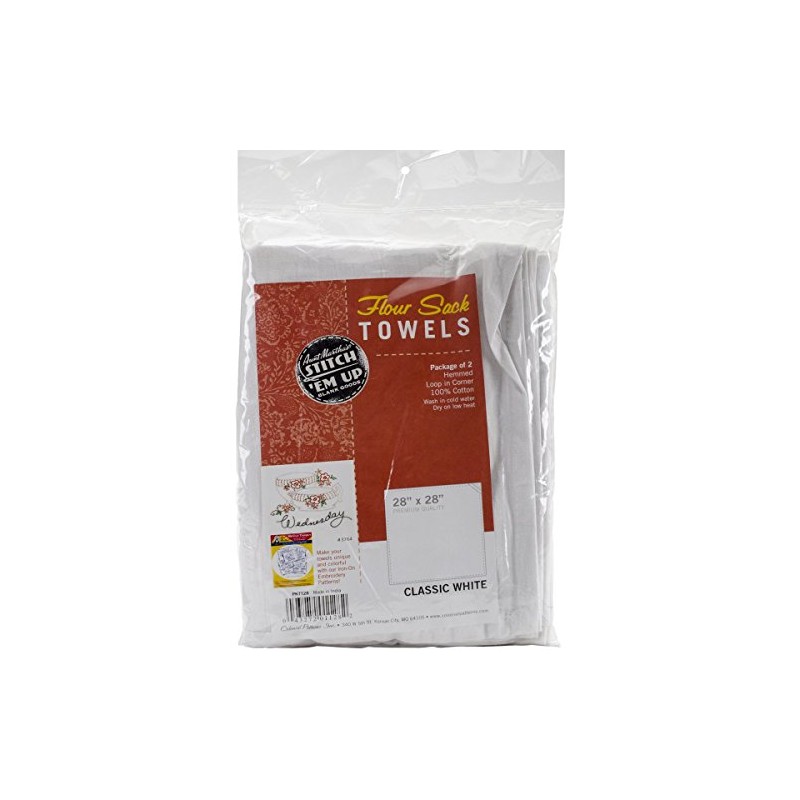 Aunt Martha's White Flour Sack Dish Towels, Size 28-Inch by