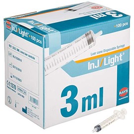 Rays- INJ/LIGHT Injektionsspritzen ohne Nadel, zentraler Luer-Konus, steril, Einweg, latexfrei, Volumen 3 ml, Packung 100 Stück