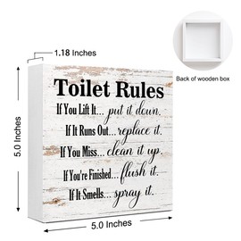WUZYOU Toilet Rules If It Smells Spray It Wooden Box Sign, Bathroom Lighthearted Warning 5x5x1 INCH Sign, Funny Bathroom Decor For Guest Restrooms