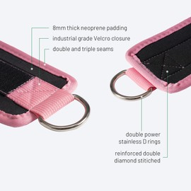 Slim Panda Ankle Straps for Cable Machines and Resistance Bands for Kickbacks, Glute Workouts, Leg Extensions, Curls, and Hip Abductors for Men and Women, Adjustable with Double D-Rings (Pink)
