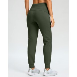 G Gradual Women's Fleece Lined Joggers 28"/30"/32" High Waisted Sweatpants Water Resistant Thermal Warm Pants Zipper Pockets(Olive,30-Medium)
