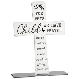 Christian Sign with Bible Verse, for This Child We Have Prayed, 1 Samuel 1:27, Christian Baby Boy Girl Nursery Sign, Christian Home Decor, Baptism Gifts, Cross Sign for Desk Décor, DSH301