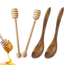 JEYORZY Set of 4 Honey Stirrers, Honey Spoon, Honey Spiral Honey Stick Set, Honey Stirrer, Honey Stirrers, Honey Server Dispenser for Catching and Dispensing Honey Jam Syrup