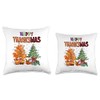 Funny Happy Thanksmas Cute Thanksgiving and Christmas Trees Throw Pillow