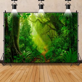 ChloropLastid Jungle Rainforest Backdrop 10x8ft Tropical Evergreen Foliage Trees Moss Sunshine Forest Photography Background Natural Scenery Party Events Photo Studio Props