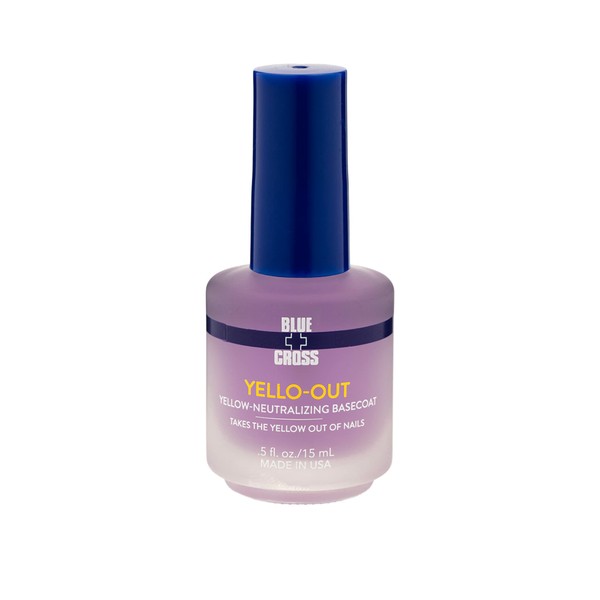 Blue Cross Yello Out Professional Nail Care, Yellow-Neutralizing Basecoat, Purple Toner for Yellow Nails + Fingernail Polish Color Enhancer, Made in USA, 15mL/0.5fl oz