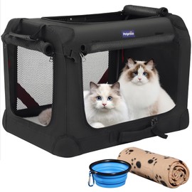 Petprsco Large Cat Carrier for 2 Cats Small Medium Dogs, Soft Pet Carrier 24x17x17 for Traveling with Warm Blanket Foldable Bowl and Washable Pad
