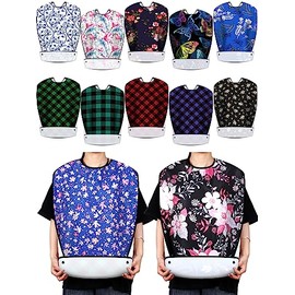 12 baberos lavables para adultos para comer, protector de ropa impermeable con atrapador de migas opcional, babero de alimentos reutilizable con cierr