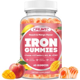 Iron Gummies for Kids & Teens – Multivitamin with Iron, Calcium, Folate, Zinc & Prebiotics – Supports Blood Health, Energy & Iron Deficiency – Vegan, Non-GMO – 60 Count