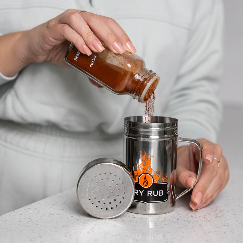 Outset Stainless Steel Dry Rub Shaker With Lid, 13oz Seasoning