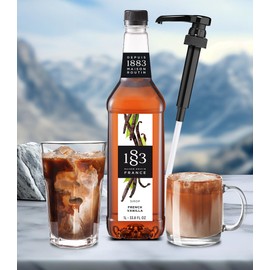 Vanilla Syrup for Coffee 33.8 Ounces with Pump - 1883 Vanilla Coffee Syrup, 1 Liter Plastic Bottle Made in France
