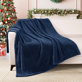 Exclusivo Mezcla Soft Fleece Throw Blanket for Couch, Super Soft Velvet Plush Bed Blanket, Fuzzy Cozy and Warm Blankets for Winter, 50x60 Inches, Navy Blue Blanket