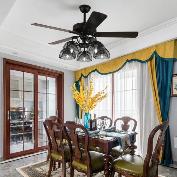 Silent Ceiling Fan With Light 52" Chandelier Fan 5LED 3