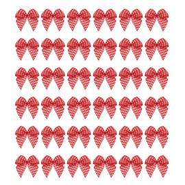sourcing map 50Pcs Mini Gingham Ribbon Bow 1" Checkered Fabric Satin Ribbon Bows for Craft DIY Gift Hair Bow Sewing Wedding Birthday Party Red & White