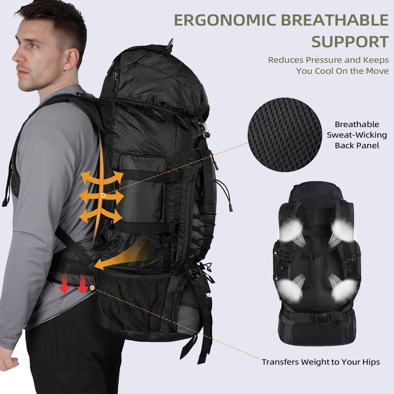 LibSkyln Hiking Backpack, 90L Camping Backpack, Water Resistant Lightweight Outdoor