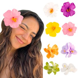 Exacoo 8pcs Hawaiian Flower Hair Clips Hibiscus Hair Clip For Women Tropical Plumeria hair Clips for Beach Vacation Summer Hair luau Accessories for WomenGirls