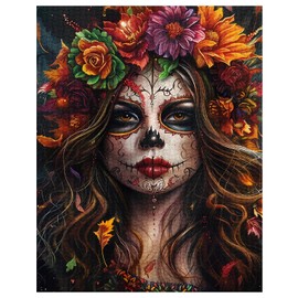1000 Piece Jigsaw Puzzles for Adults Day of The Dead Skull Flowers Painting Jigsaw Puzzle alloween Woman Portrait 1000 Pieces Puzzles Game Colorful Wall Decor DIY Craft Puzzle Girl Portrait Art