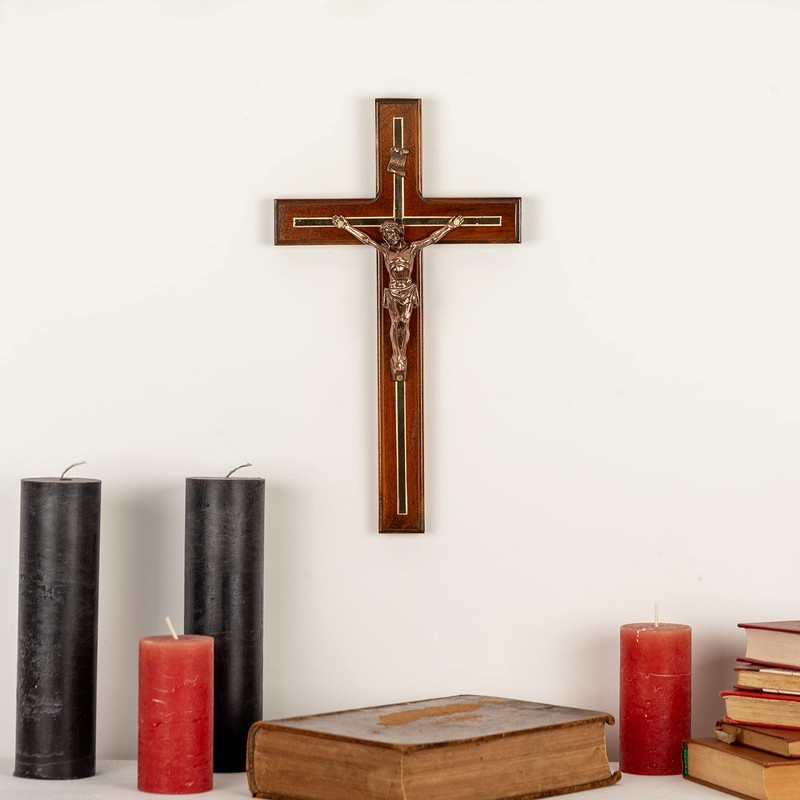 Woodvio - Handmade wooden wall cross, traditional Catholic crucifix