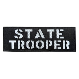 Reflective State Trooper Patch Reflective Back Panel Patch with Hook and Loop (Black-White, 8.5X3 INCH)