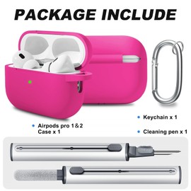 MOLOVA AirPod Pro Case Cover with Cleaner Kit, Soft Silicone Cover for AirPods Pro Case 2nd/1st Comes with Keychain for Women Men,Suitable Cases for Airpods Pro 2nd Generation Case and 1st-Rose Red