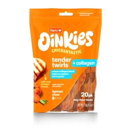 Oinkies Chickentastic Tender Twirls + Collagen to Support Skin & Joints, Made with Real Chicken Breast, Pumpkin & Carrot, Long-Lasting & Rawhide-Free, 20 count
