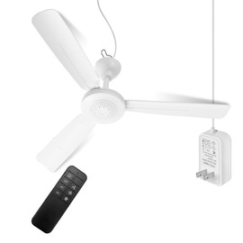lolobaer 28-inch Outdoor Ceiling Fan for Gazebos, Indoor/Outdoor Spaces, RVs, Camping Tents, Canopies & Beach Areas. Features 3-Speed 3-Timer ，12V Remote Control for Patios, Porches (white)