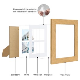 Gaevuian 8x10 Picture Frame Display Double 4X6 Picture Frame Collage,Multi Photo Frame with Mat,Plexiglass,Wall or Tabletop Decor,NaturalWood Grain